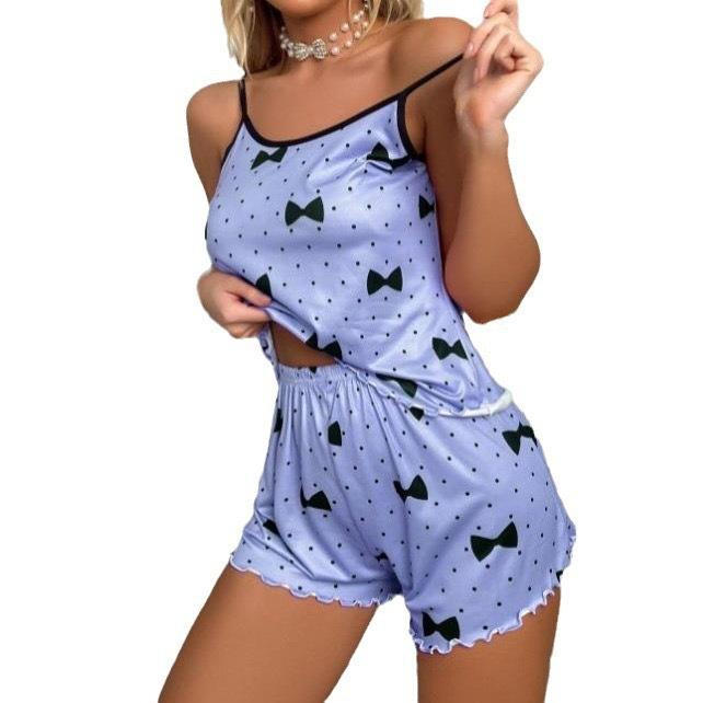 Venta al por mayor de fábricas en Europa y Estados Unidos, pijamas de verano para mujeres, dos conjuntos de ropa de descanso sexy, top halter y pantalones cortos