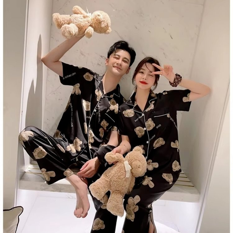 Pijama de Seda de Manga Larga para Mujer Talla Grande Talla Plus 100.00kg-175.00kg Pantalones Conjunto de Pijama
