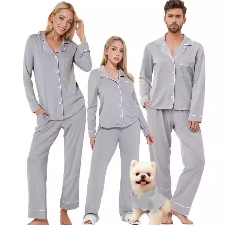 Factory 100% Cotton Luxury Pyjamas Family Woman 2 Piece Outfit Set Bamboo Long Sleepwear Pjs Pajamas Pijamas Mujer for Women