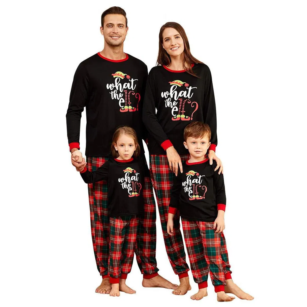 Pijamas navideños a juego para toda la familia con letras impresas de ciervos pequeños, conjunto de pijamas de algodón rojo