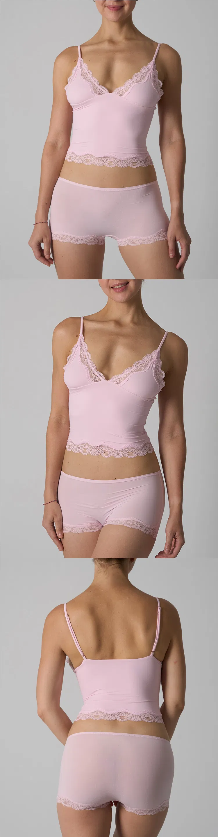 Conjunto de pijama de mujer con tirantes en V impresos, panty de alta elasticidad y bordes de encaje