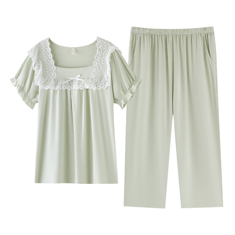 Conjunto de pijama de algodón corto de manga corta para mujeres, verano dulce y juvenil