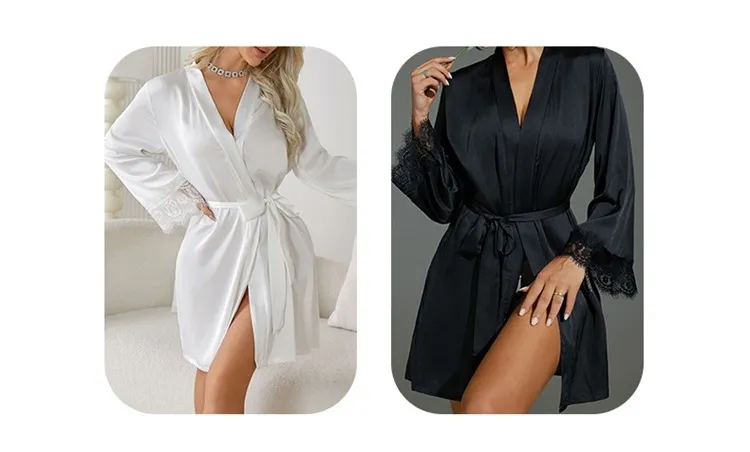 Pijama de seda helada con tirantes de encaje para damas