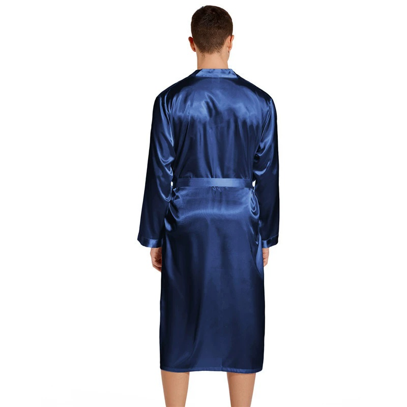 2026 Bata de satén sólida sexy de talla grande, kimono largo, vestido de noche, pijamas para hombres, bata de baño para hombres