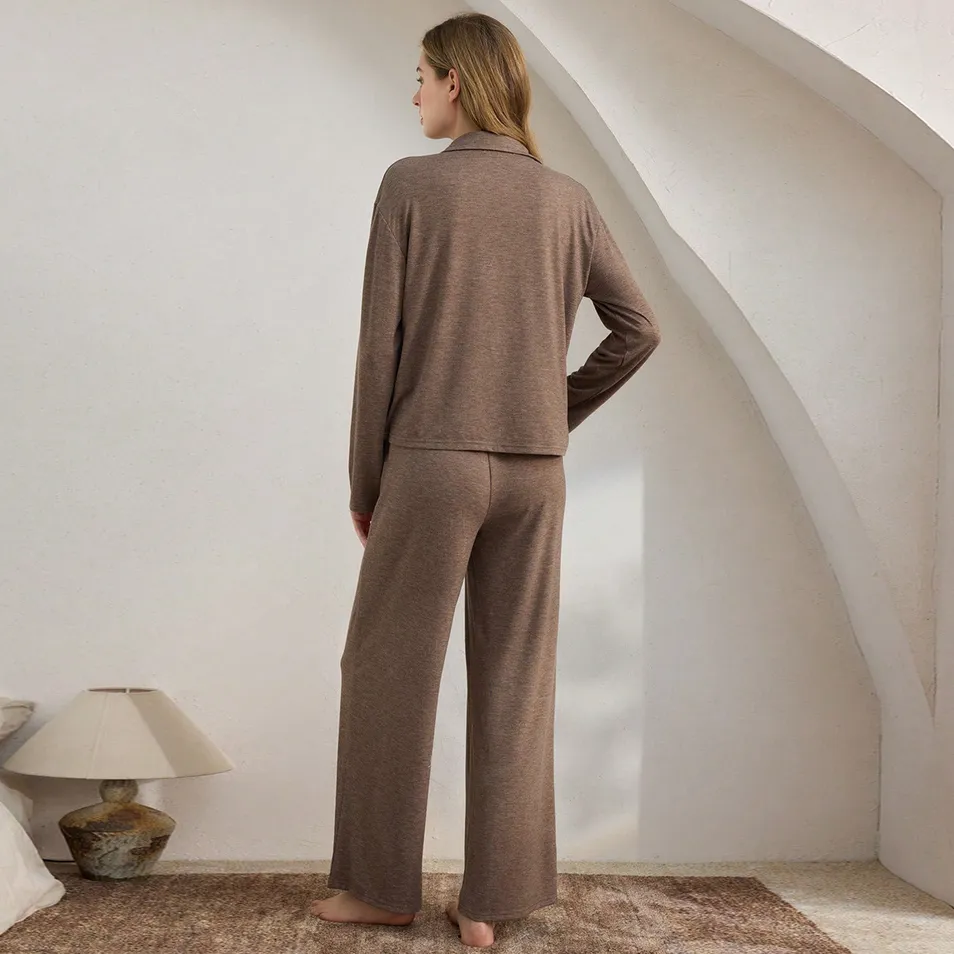 Pijamas cómodos y casuales para mujeres con mangas largas y cárdigan