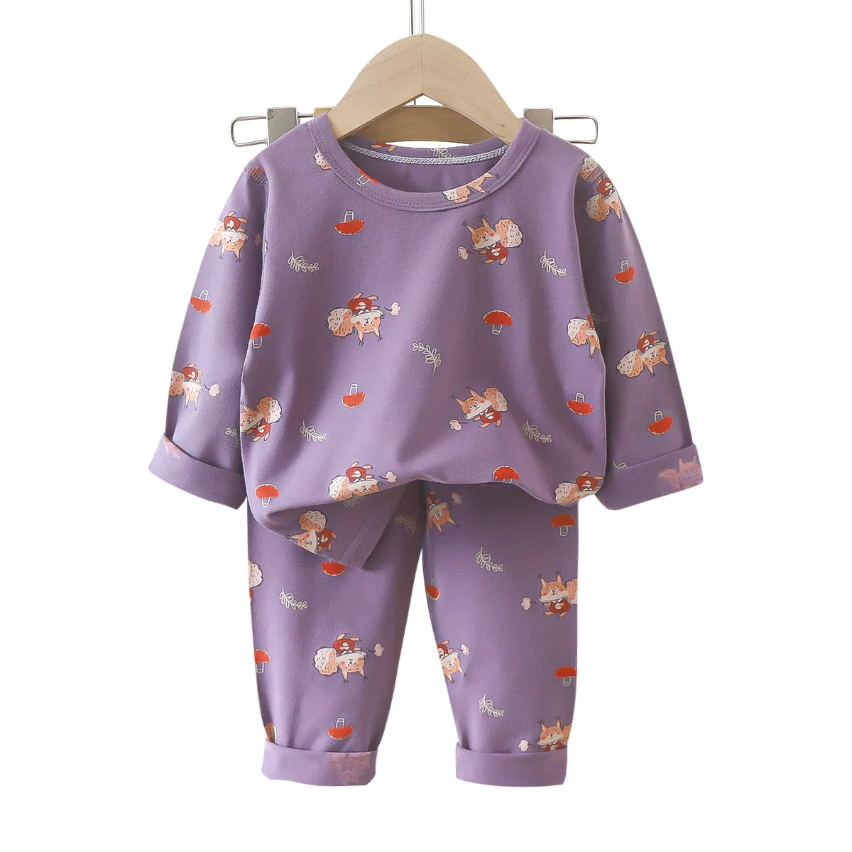 Conjunto de pijamas de algodón cálido para bebés, cuello redondo, pantalones largos de otoño para niños