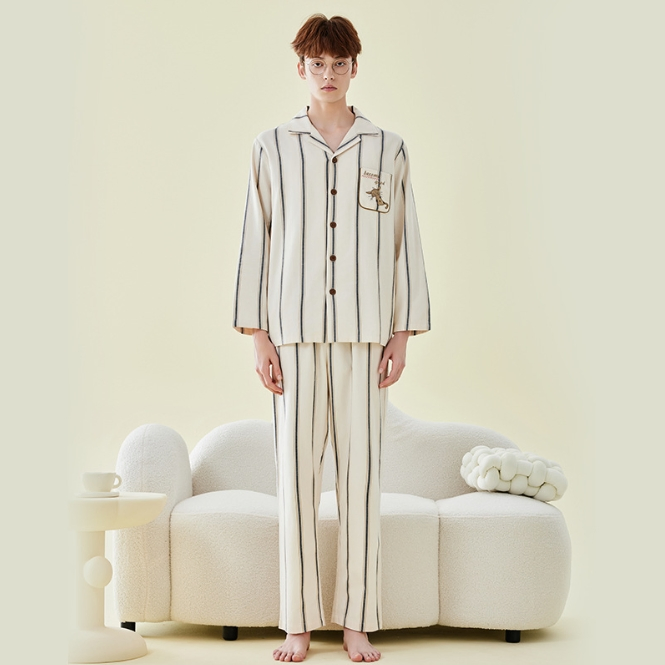 Conjunto de pijamas de algodón para pareja de primavera otoño 100% Dos piezas ropa de dormir para mujeres