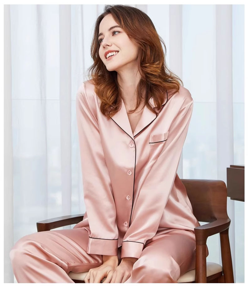 Pijama de seda de lujo 100% para mujeres, conjunto largo