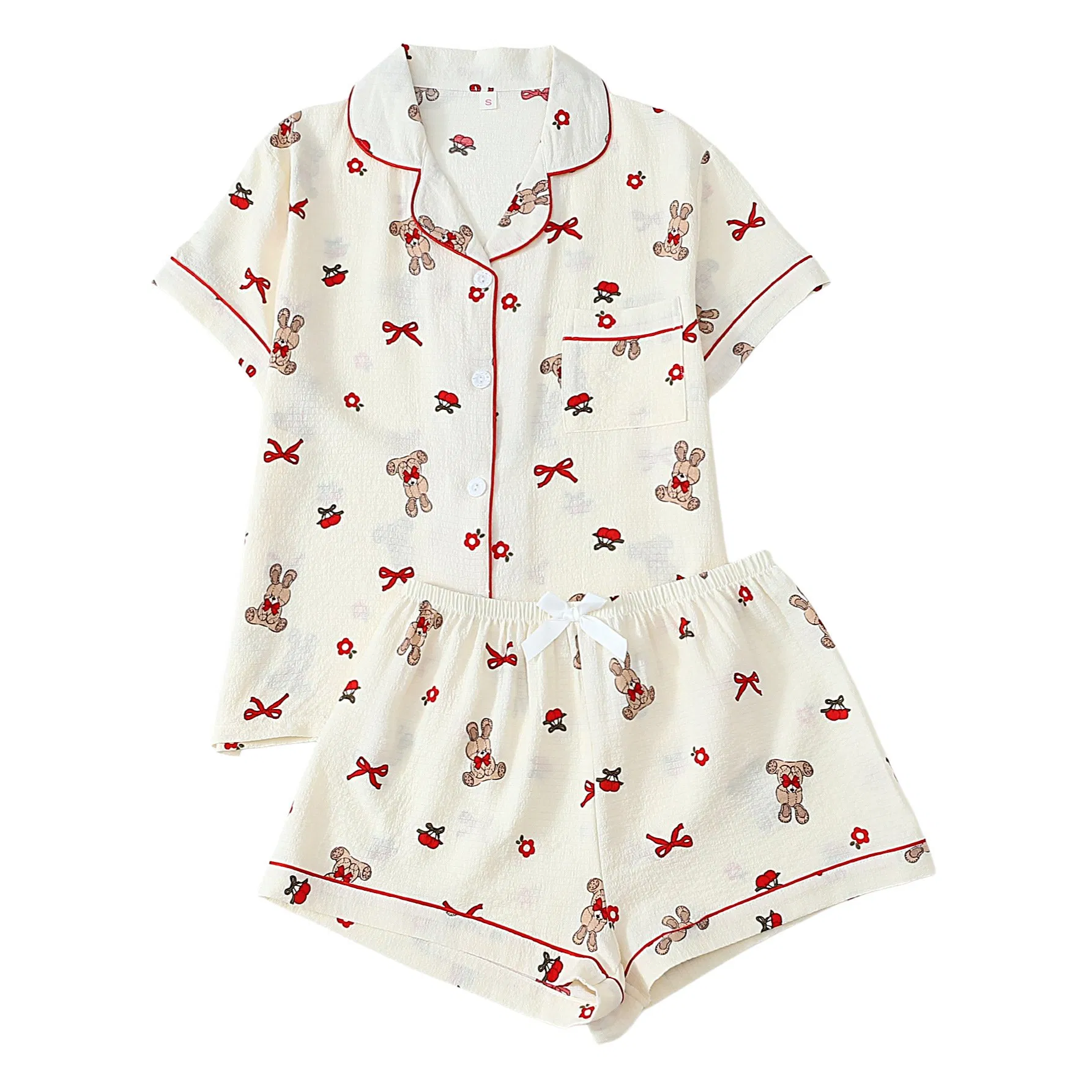 2026 Venta Caliente Conjunto de Mujeres 2 Conjuntos de Pijamas de Verano Lindos Conjunto de Lounge a Juego Camisa de Botones con Pantalones Cortos