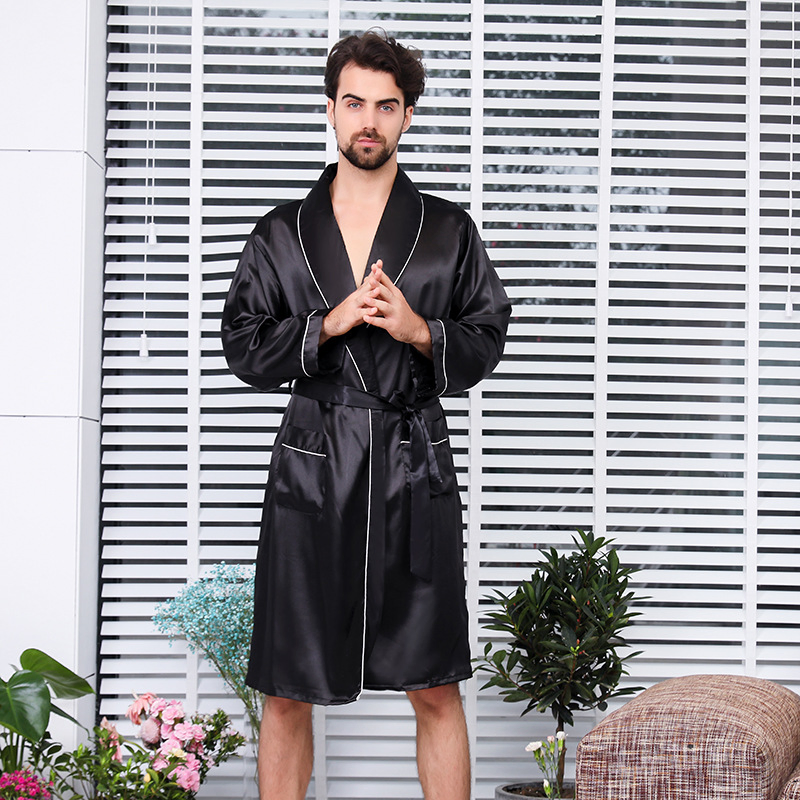 Ropa de noche de lujo de seda al por mayor para hombres, bata de dos piezas, pijamas de satén personalizados