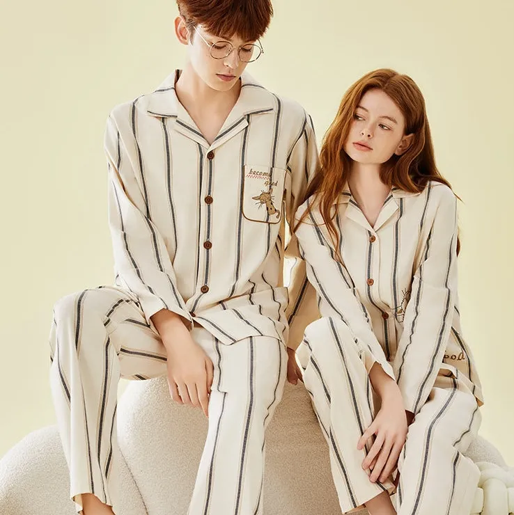 Conjunto de pijamas de algodón para pareja de primavera otoño 100% Dos piezas ropa de dormir para mujeres
