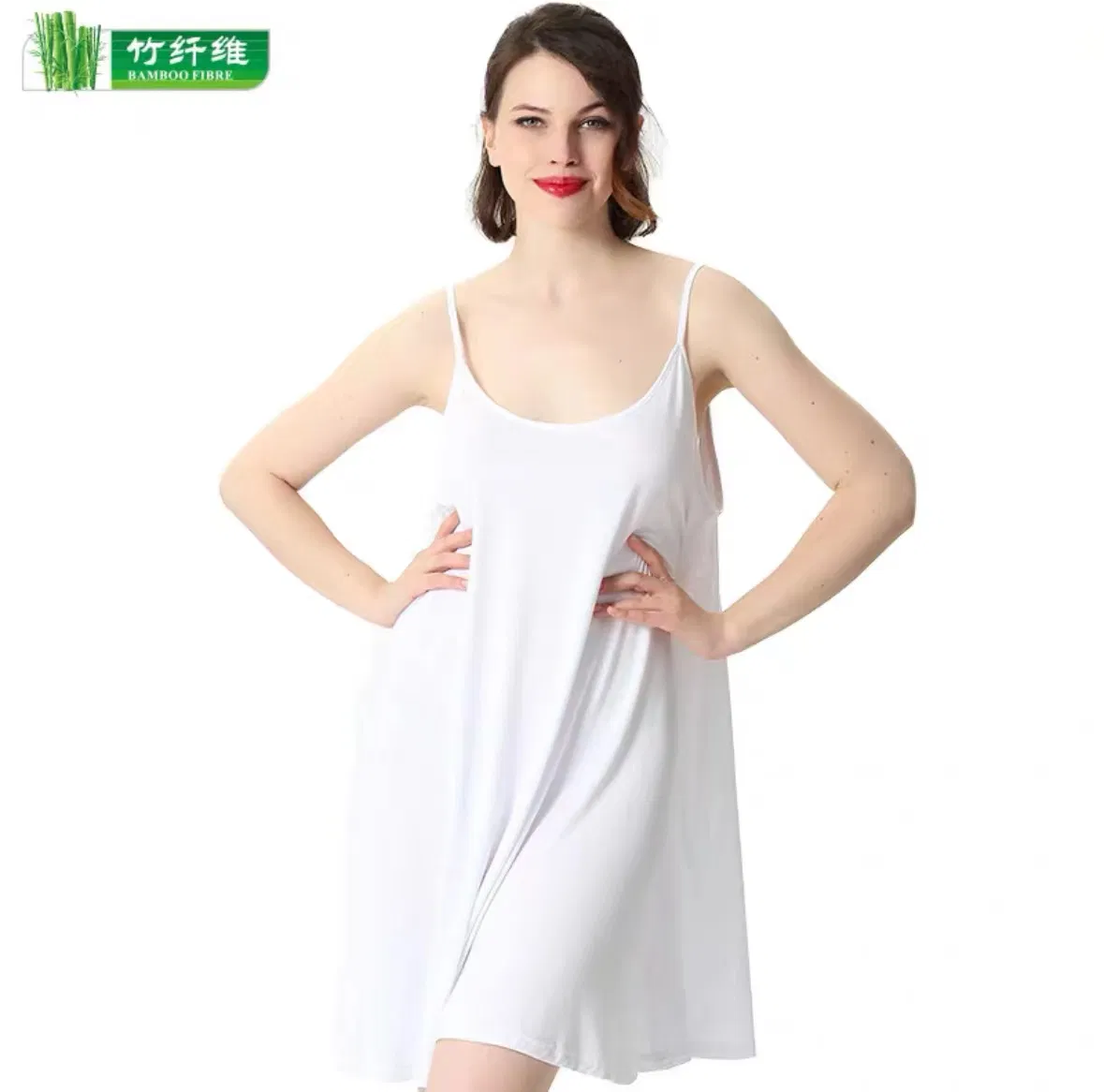 Camisón de bambú suelto sexy de longitud media negro, pijamas de bambú para verano, delgado