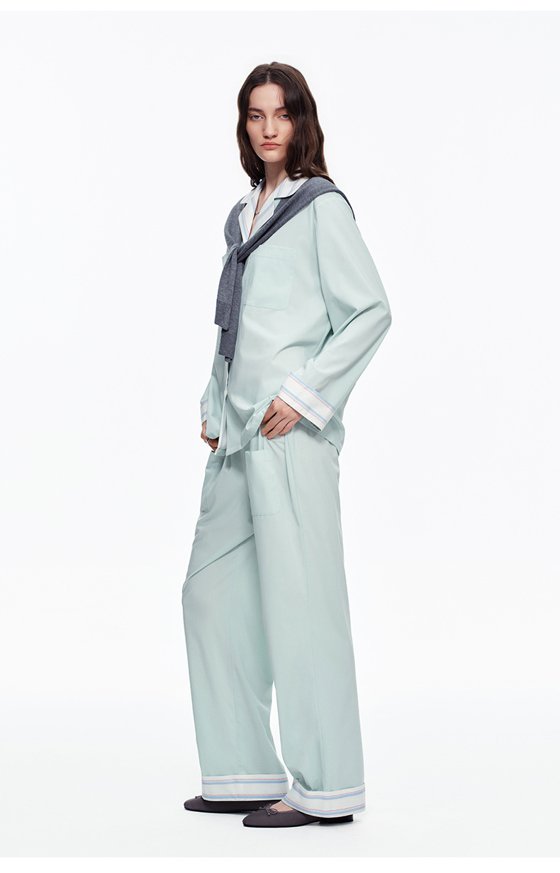 Women Minimalist Solid Breathable Fabric Long Sleeve Casual Antibacterial Loungewear Pajamas