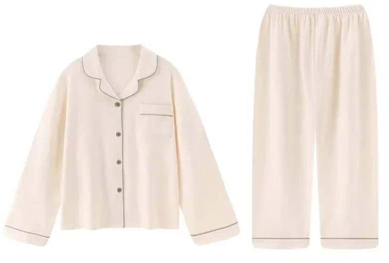 Pijamas de algodón de manga larga en color sólido de primavera y otoño