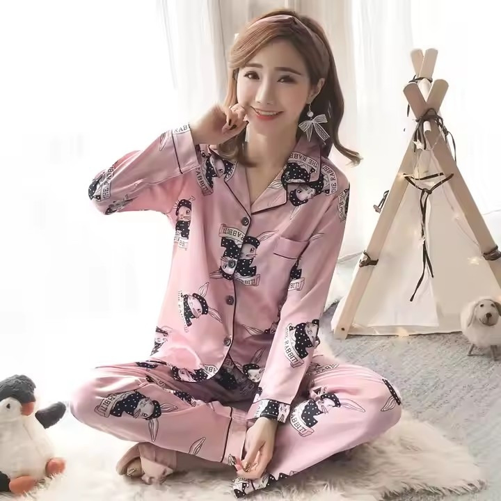 Pijama de Seda de Manga Larga para Mujer Talla Grande Talla Plus 100.00kg-175.00kg Pantalones Conjunto de Pijama