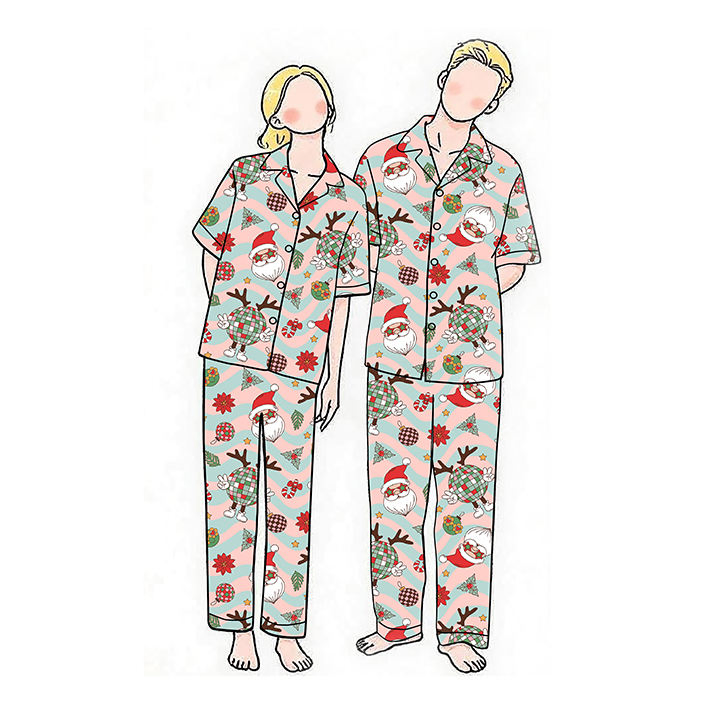 Conjunto de pijama corto de lujo, personalizado Feliz Navidad, pijamas para mujeres, cintura elástica para hombres, algodón transpirable tejido, ropa de verano