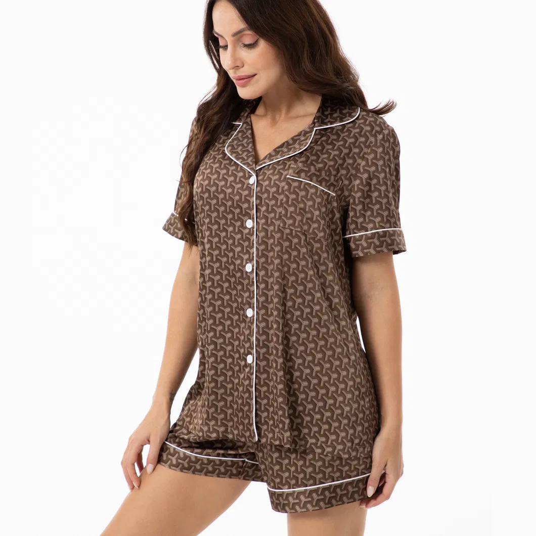 Conjunto de Pijamas de Botón para Mujeres de Verano de Seda Fría, Suelto, Casual, de Manga Corta y Pantalones