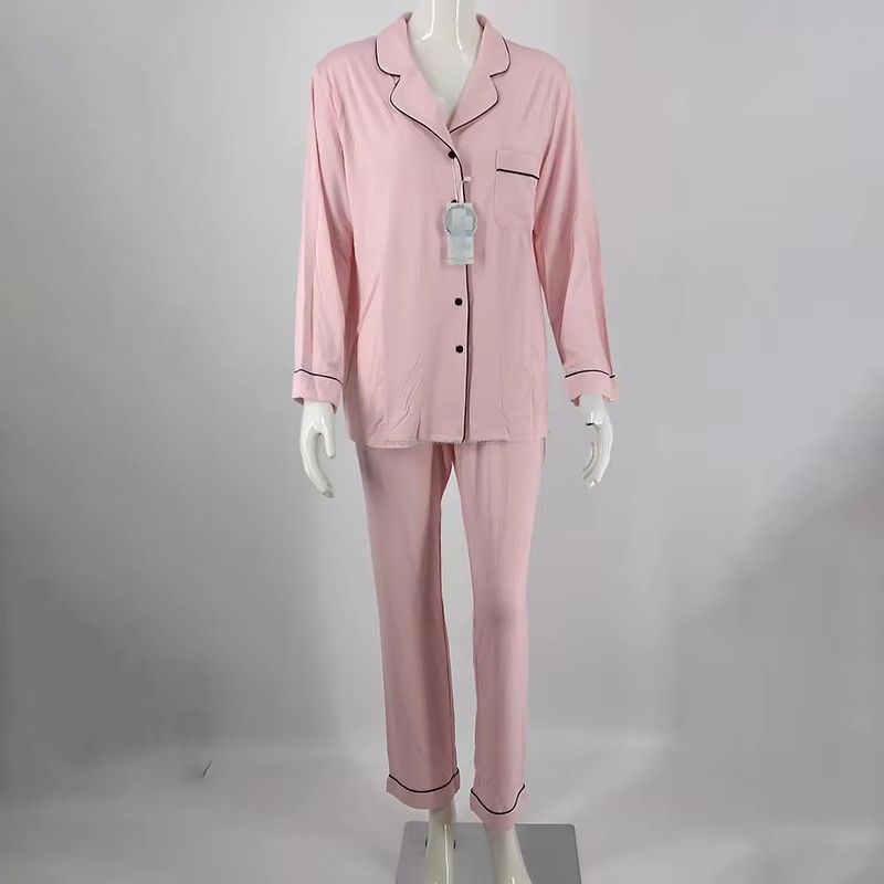 Factory 100% Cotton Luxury Pyjamas Family Woman 2 Piece Outfit Set Bamboo Long Sleepwear Pjs Pajamas Pijamas Mujer for Women