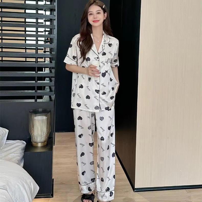 Pijamas de seda de simulación para hombres y mujeres, cardigan de manga larga con solapa para hombres y mujeres, seda helada, servicio de hogar de otoño