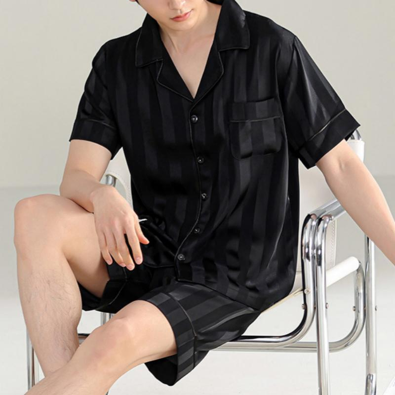 Conjunto de pijama de manga corta para hombres de seda suave