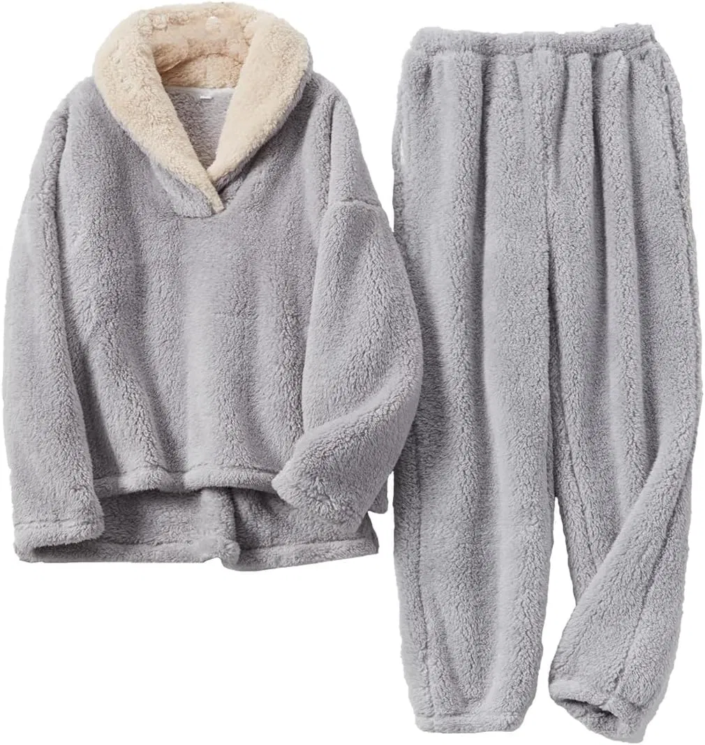 Ropa de casa Ropa de dormir Conjunto de pijamas casuales Suelto de manga larga Sudadera de forro polar y pantalones