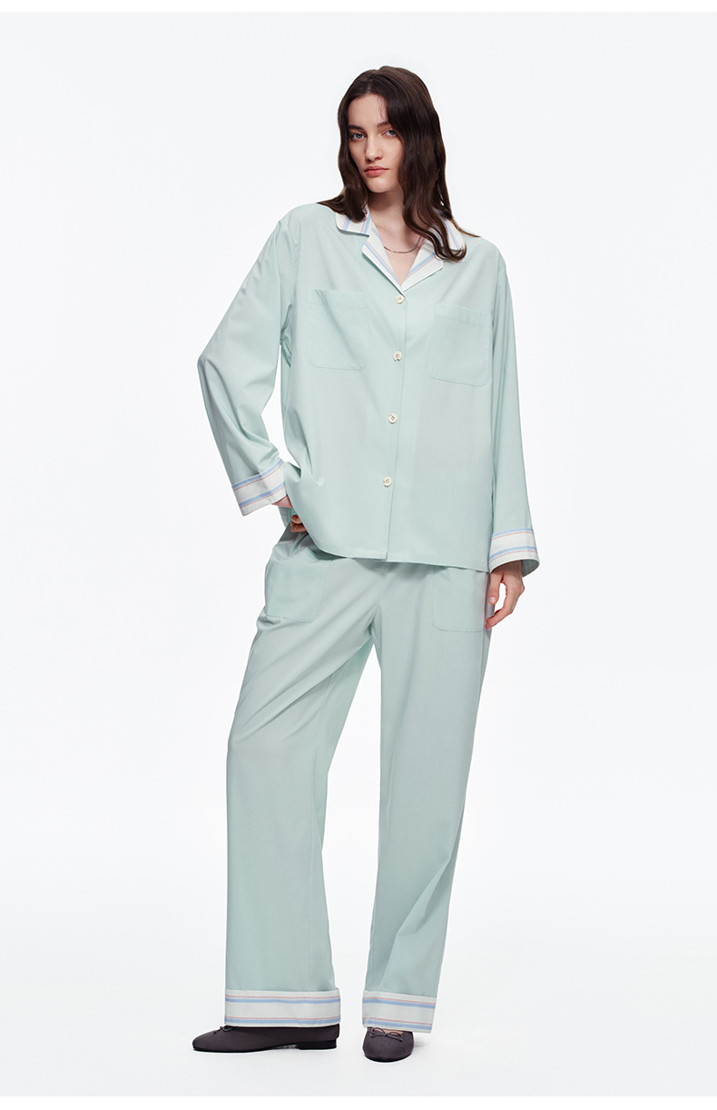 Women Minimalist Solid Breathable Fabric Long Sleeve Casual Antibacterial Loungewear Pajamas