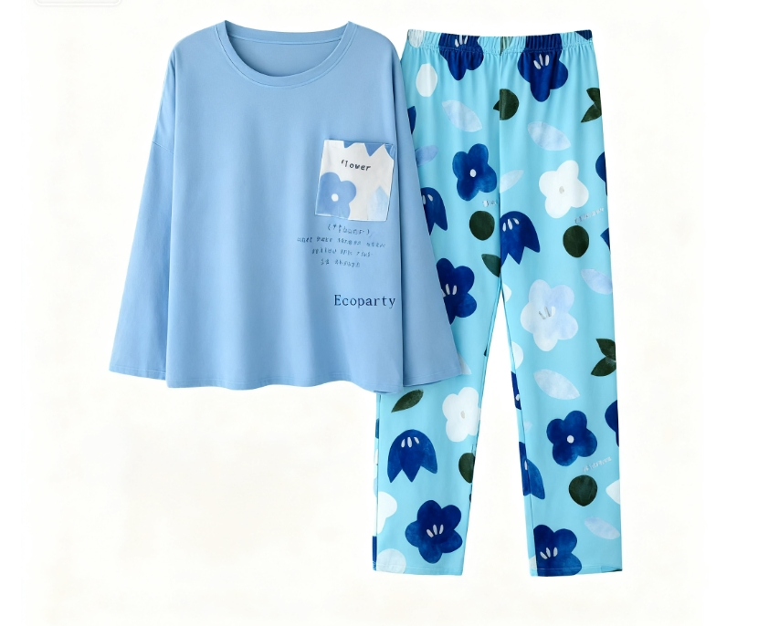 Los fabricantes venden pijamas de talla grande para mujeres, ropa de estar por casa de primavera y otoño, conjuntos sencillos y sueltos de manga larga con función de calidez