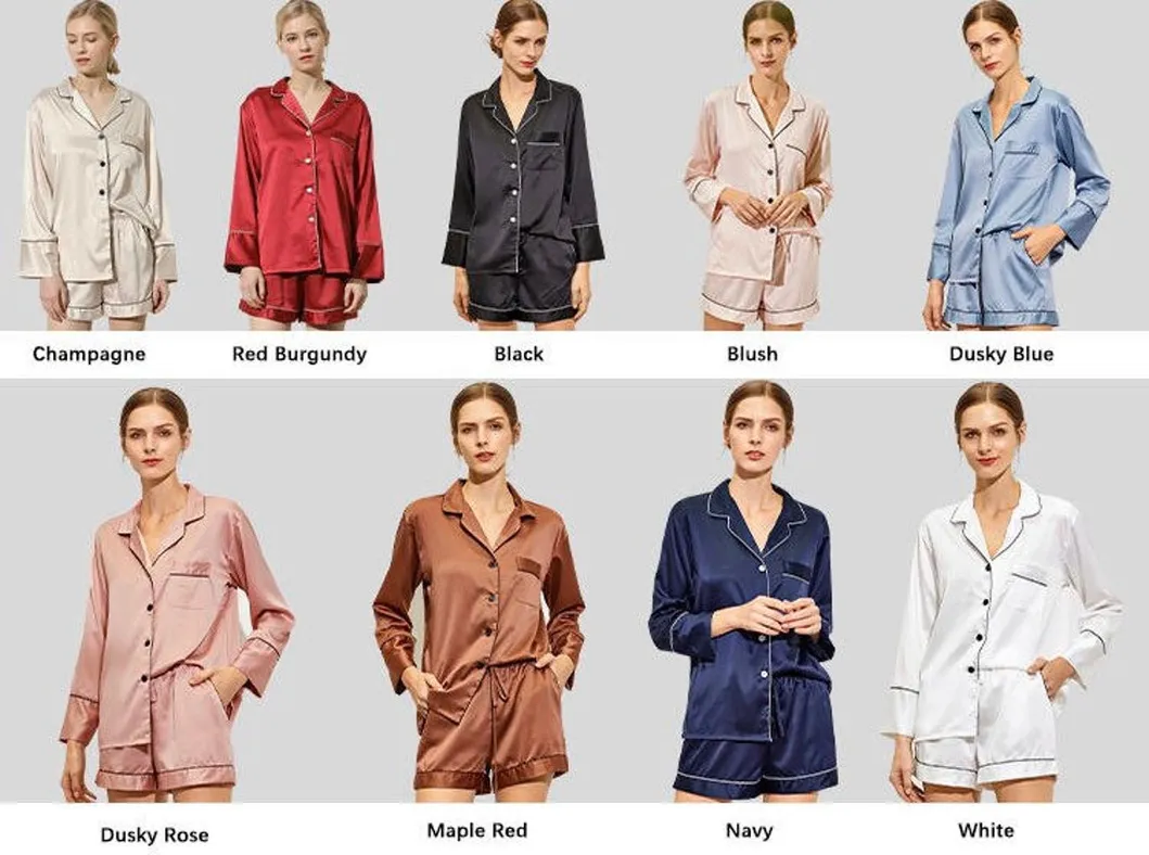 Ropa de casa femenina de color sólido teñido en masa, ventas calientes, manga larga