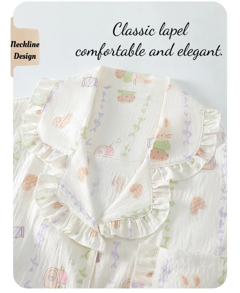 2025 Conjunto de Pijamas de Algodón Suave de Verano 3-Piece - Pijamas de Manga Corta y Pantalones Largos para Dormir en Casa