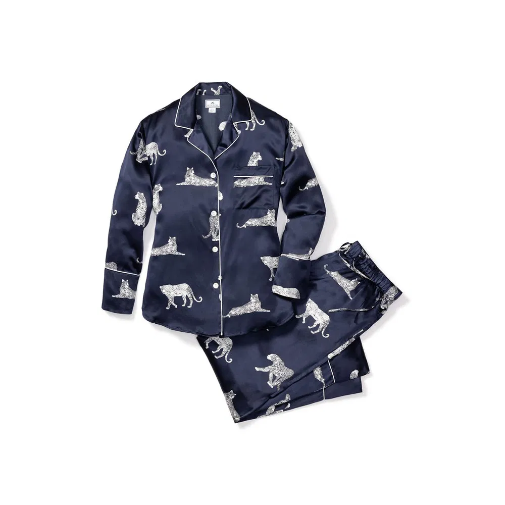 Conjunto de pijama de seda para mujeres con estampado de animales 2 Piezas conjunto de pijama de seda de lujo con estampado geométrico para mujeres