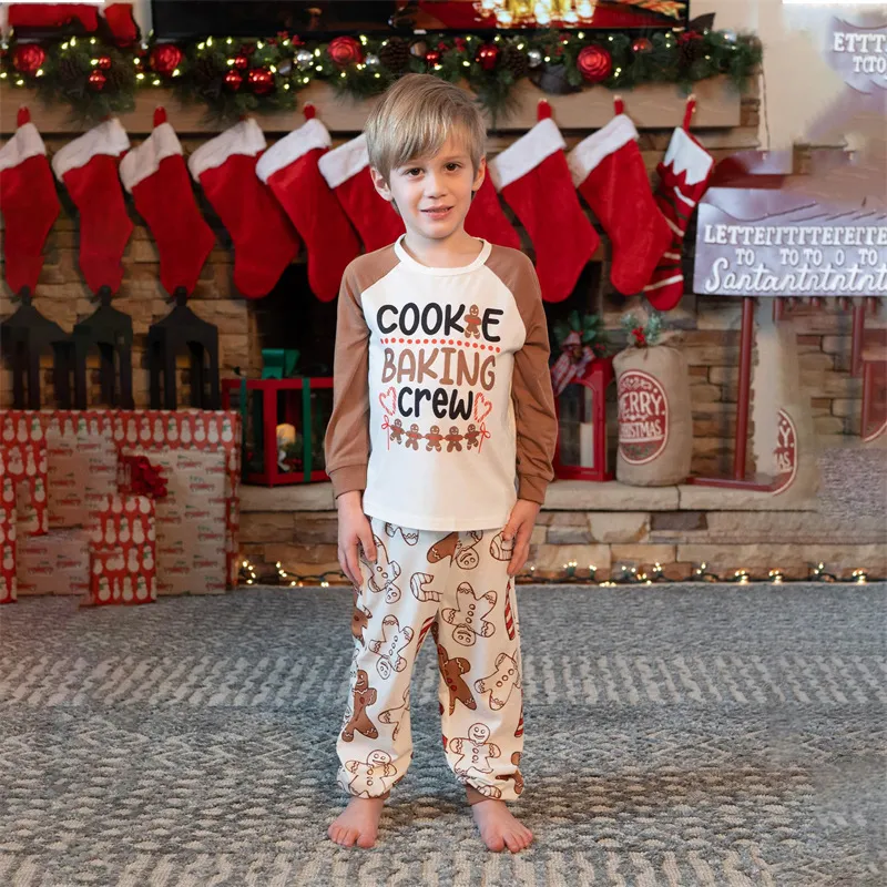 Pijamas navideños a juego para toda la familia con letras impresas de ciervos pequeños, conjunto de pijamas de algodón rojo
