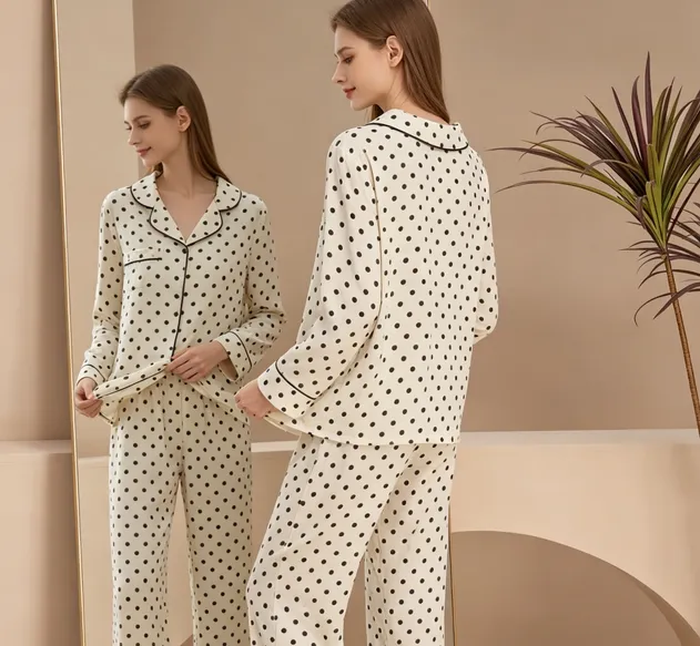 Conjunto de pijamas de manga larga premium, lujo para mujeres, ropa de dormir