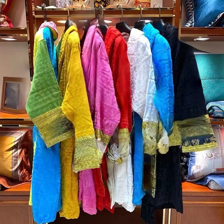 Bata de baño de jacquard de algodón puro para mujer, pijamas de lujo para mujer, para verano e invierno, bata de noche sólida Df90 ropa