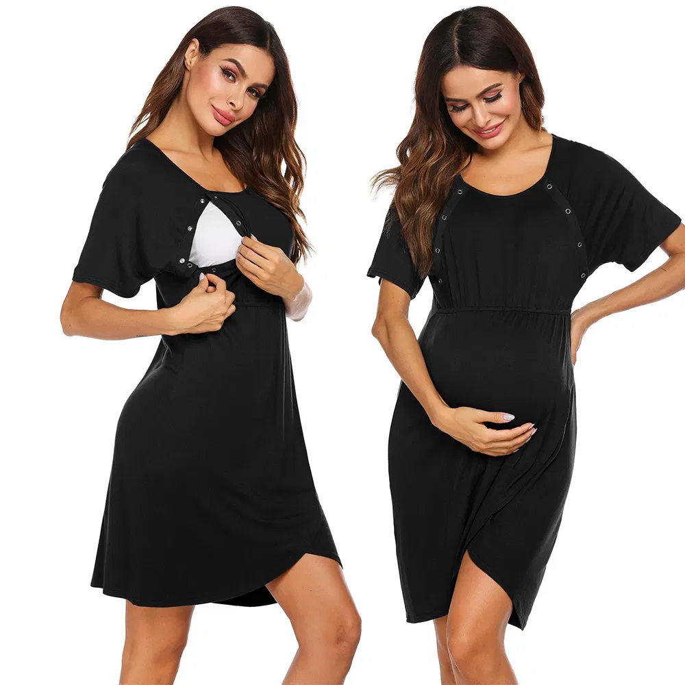 Vestido de maternidad sólido para mujeres, pijamas de lactancia