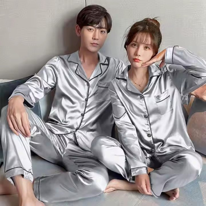 Pijamas de satén para mujer de seda de manga larga con pantalones 2PCS Conjunto dulce estilo de lujo coreano dibujos animados ropa de casa pijamas de dormir para mujer