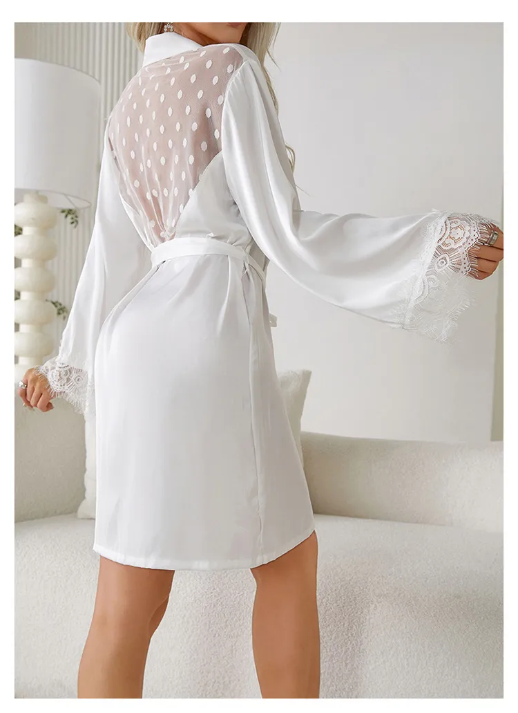Pijama de seda helada con tirantes de encaje para damas