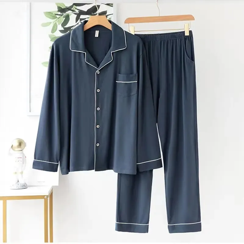 Fábrica Custom Logo Bambú Ultra-Soft Manga larga Plus Tamaño Hombre Conjunto de pijama