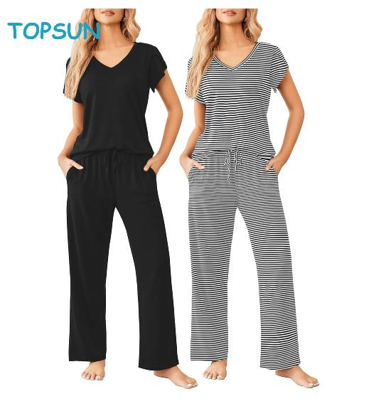 2 Conjunto de Pijamas para Mujeres de Manga Corta con Pantalones, Sets de Lounge Impresos Súper Suaves