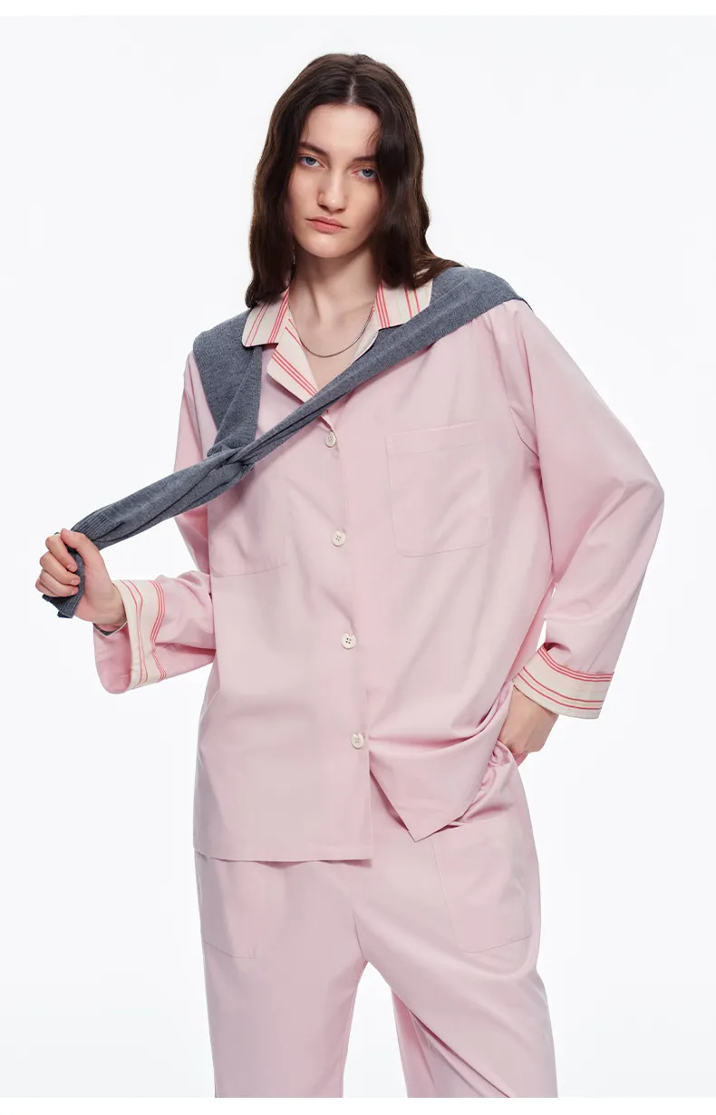 Women Minimalist Solid Breathable Fabric Long Sleeve Casual Antibacterial Loungewear Pajamas Details