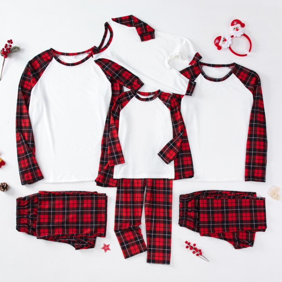 Pijamas de Navidad de sublimación base blanca para padres e hijos, loungewear de manga larga