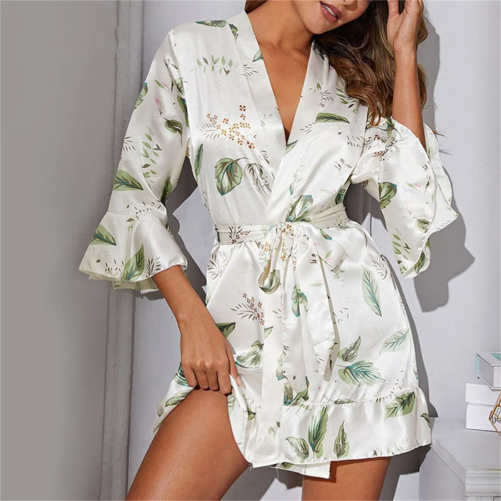 Pijamas de seda natural con estampado para mujer