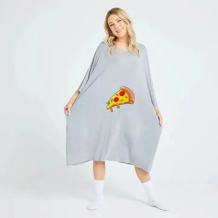 Pijama de bambú personalizado, camiseta de dormir, vestido largo para mujer - Negro