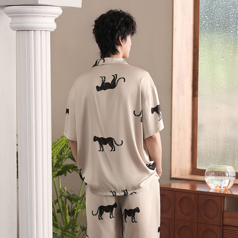 Conjunto de Pijamas Cortos de Seda Impresa para Hombres