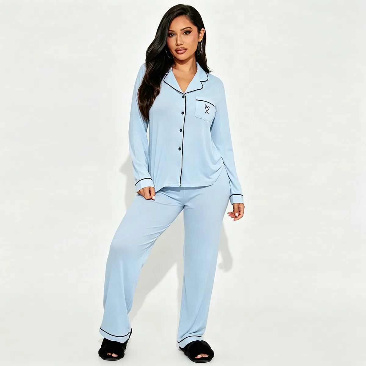 Conjunto de pijama de mujer de manga larga con solapa de algodón modal transpirable