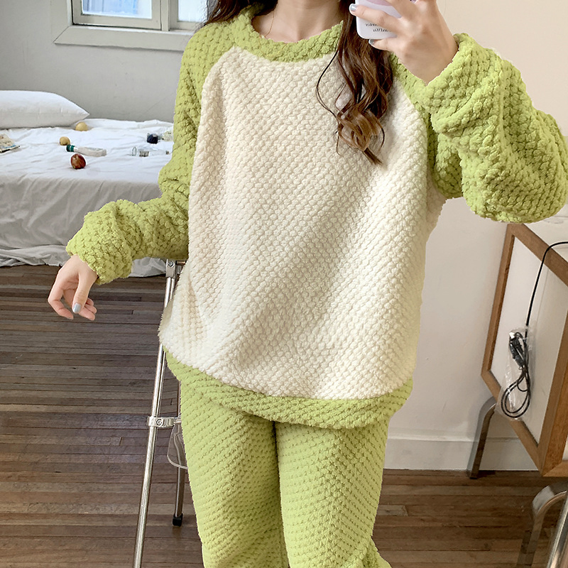Conjunto de pijama de loungewear grueso para mujeres, ropa de invierno cálida
