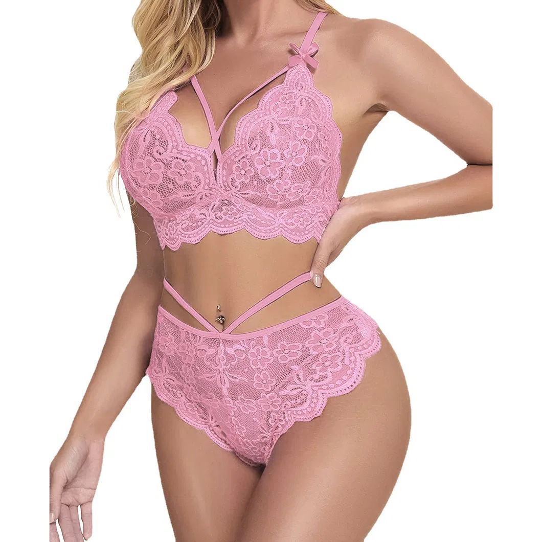 Lencería erótica, conjunto de sujetador y bragas de encaje sexy, conjunto de dos piezas para pijamas de talla grande, conjunto erótico