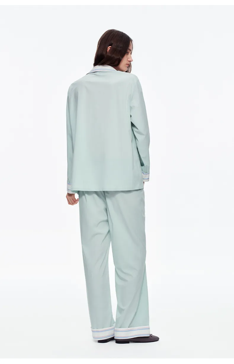 Women Minimalist Solid Breathable Fabric Long Sleeve Casual Antibacterial Loungewear Pajamas Details
