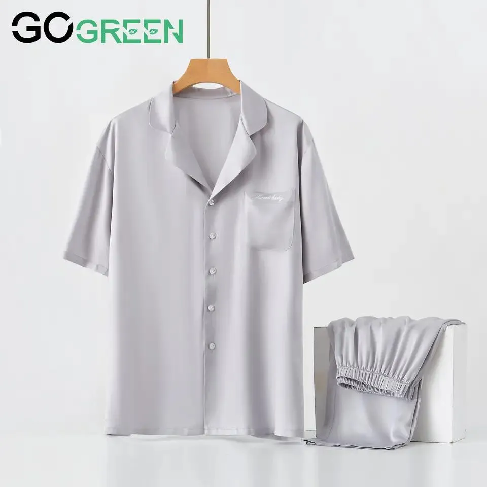 Pijamas de lyocell al por mayor 100% Con fibra orgánica conjunto de pijamas para damas de manga corta ropa de casa 2 piezas de ropa de descanso