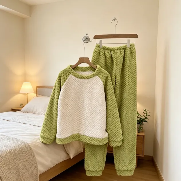 Conjunto de pijama de loungewear grueso para mujeres, ropa de invierno cálida