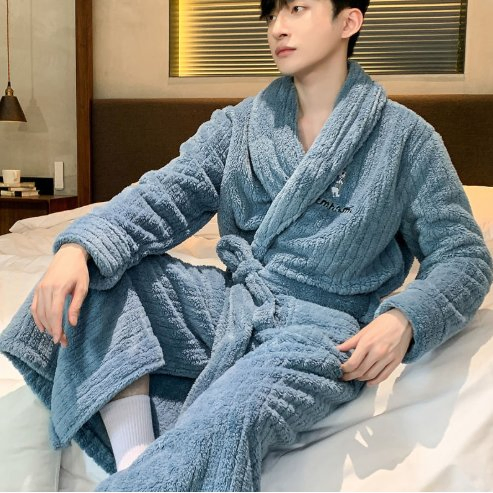 Pijamas de invierno de franela gruesa para hombres, ropa de casa de invierno, bata de baño de dibujos animados